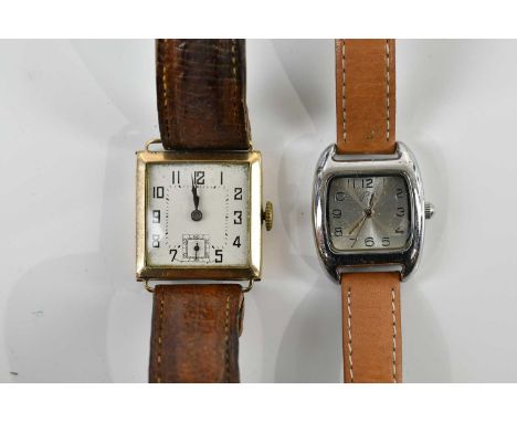 A gentleman's vintage 9ct yellow gold cased wristwatch, with Arabic numerals and subsidiary seconds hand to the square sectio