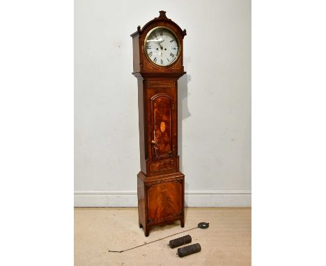 A Scottish 19th century eight-day longcase clock, the painted dial set with Roman numerals and two subsidiary dials, inset wi