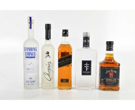 MIXED SPIRITS; a bottle of Potocki Polish vodka, 70cl, a bottle of Standing Stones premium vodka, 70cl, a bottle of Johnny Wa