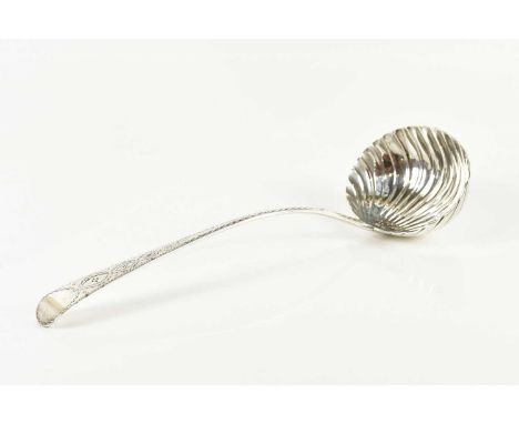 GEORGE SMITH (III) &amp; WILLIAM FEARN; a William IV hallmarked silver soup/punch ladle, with shell shaped bowl and chased de