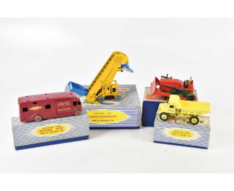DINKY SUPERTOYS; three boxed diecast vehicles 964 Elevator Loader, 981 Horse Box, 965 Euclid Rear Dump Truck, and a Dinky Toy