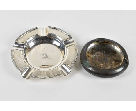 WALKER &amp; HALL; a George V hallmarked silver ashtray, with engine turned decoration, Sheffield 1919, and a further hallmar
