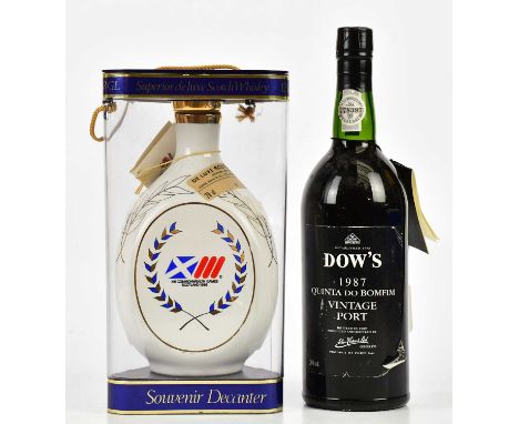PORT; a bottle of Dow's 1987 vintage port, with a bottle of Dimple de luxe Scotch whisky (2)