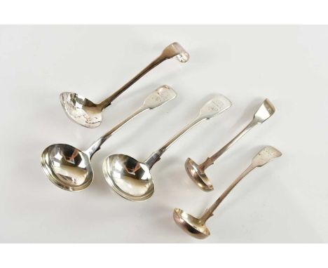 JOHN NIXON; a George III hallmarked silver sauce ladle, London 1815, and two pairs of hallmarked silver sauce ladles includin