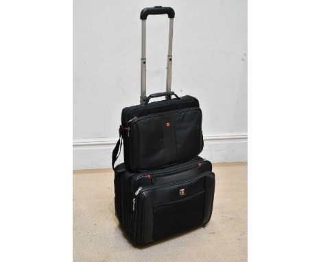 WENGER; a black nylon Grande 17" laptop wheeled case, with zipped interior compartments, with wheels and telescopic handle, w