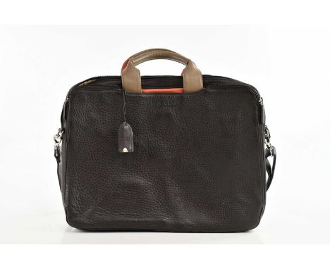 RADLEY; a dark brown leather briefcase/laptop bag, with brown handles, polka dot interior, 40 x 32cm with original dustbag.Co