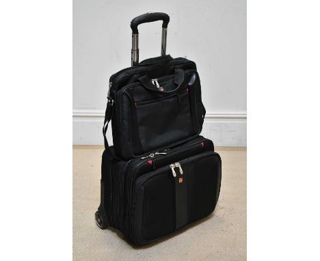 WENGER; a black nylon Grande 17" laptop wheeled case, with zipped interior compartments, with wheels and telescopic handle, w