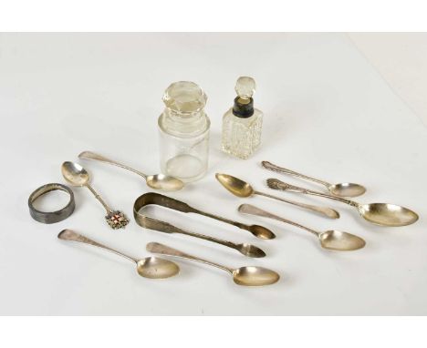 JOHN LAMBE (probably); four George III hallmarked silver teaspoons, London 1799, and a collection of Georgian and later hallm