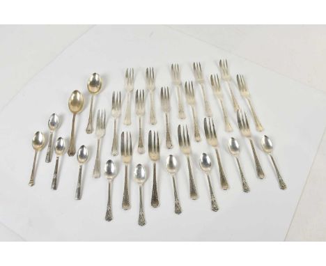 R F MOSLEY &amp; CO; a set of twelve George V hallmarked silver cake forks, Sheffield 1926, and assorted hallmarked silver fl