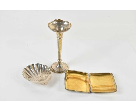 A George V hallmarked silver cigarette case with engine turned decoration, Birmingham 1919, a hallmarked silver butter dish i