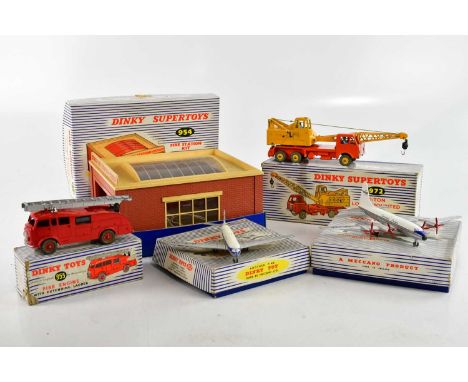 DINKY SUPERTOYS; four boxed diecast models including 955 Fire Engine, 972 Lorry-Mounted Crane, 792 D.H. Comet Airliner, etc a