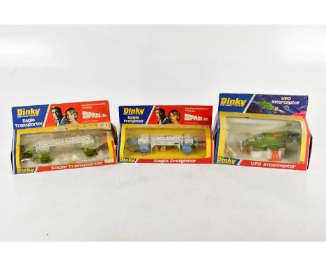 DINKY DIECAST TOYS; three boxed models Eagle Transporter, UFO interceptor, Eagle Transporter (3). 