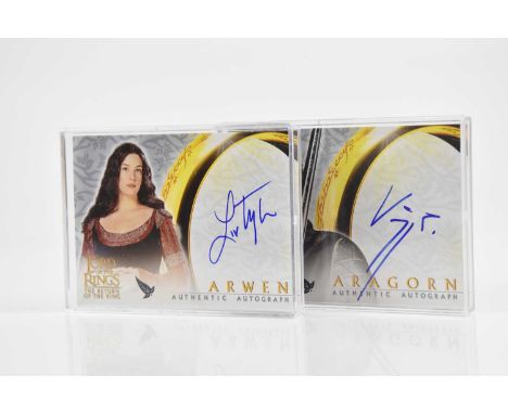 THE LORD OF THE RINGS; Topps movie trading authentic autograph cards Liv Tyler and Viggo Mortensen, in cases, (2).