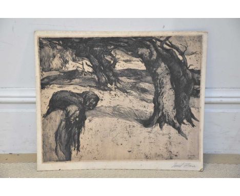 EMIL ZOIR; pencil signed etching, figures in woodland, signed lower right, 42 x 50cm, unframed.