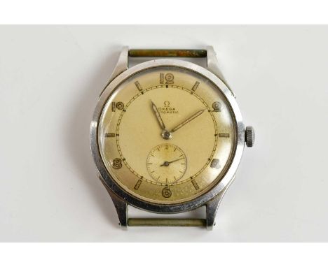 OMEGA; a gentleman's stainless steel automatic wristwatch, the silvered dial set with Arabic numerals and subsidiary seconds 
