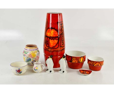 CAROL CUTLER FOR POOLE POTTERY; a large Delphis range vase, height 42cm, three further pieces of Poole Delphis, three painted