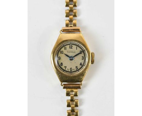 VISIBLE; a lady's vintage 9ct yellow gold wristwatch, with Arabic numerals to the circular dial, diameter 12mm, approx 12.5g.