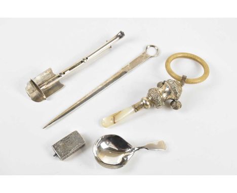 JOSEPH WILLMORE; a George III hallmarked silver cheese scoop with mechanical arm, Birmingham 1813, a Georgian hallmarked silv