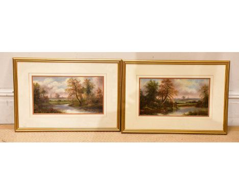 R HULKS; a pair of watercolours, country scenes, signed, 23 x 38cm, framed and glazed (2).