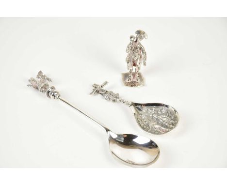 F J ROSS &amp; SONS; a George V hallmarked silver apostle spoon, Chester 1919, with a hallmarked silver figure of town crier 