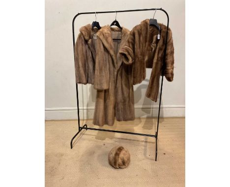 BROWNS OF CHESTER; a full length vintage beige mink coat, fully lined, a short mink fur jacket, a short darker brown mink sto
