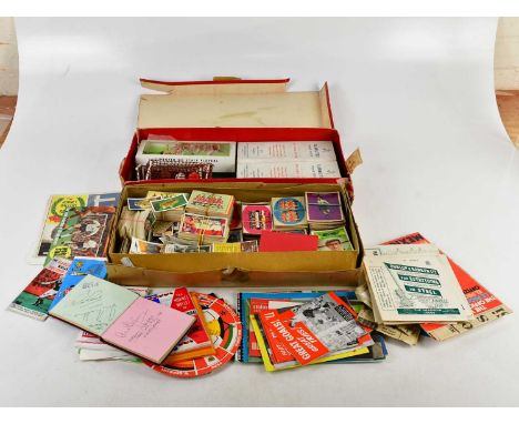 FOOTBALL INTEREST; a collection of programmes, booklets and autographs including two sportsmen charity dinner menus dated 197