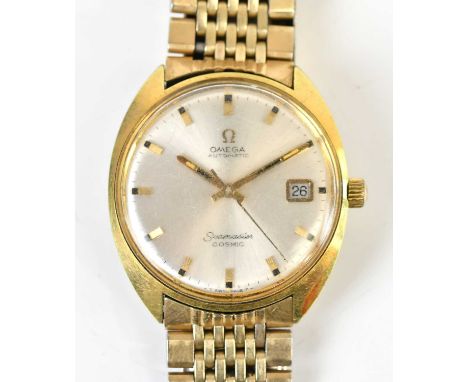 OMEGA; a gentleman's gold plated automatic Seamaster Cosmic wristwatch, the silvered dial set with batons and subsidiary date