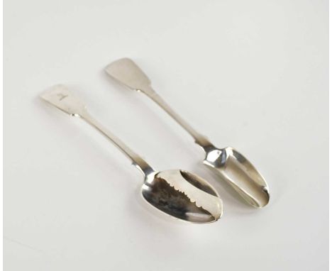 SAMUEL WHITFORD I; a Victorian hallmarked silver moustache spoon and a William IV hallmarked silver Stilton/cheese scoop, Lon
