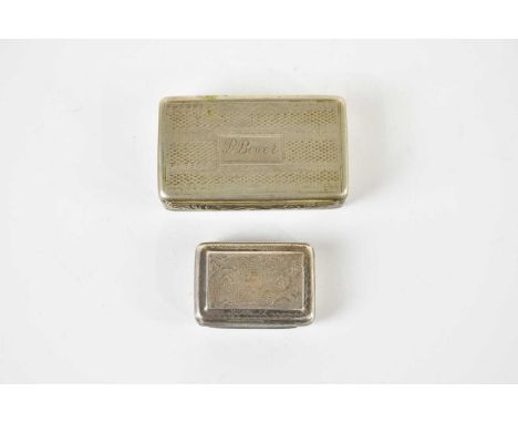 T SIMPSON &amp; SONS; a George III hallmarked silver vinaigrette, Birmingham 1787, with a plated snuff box, inscribed 'R Bowe