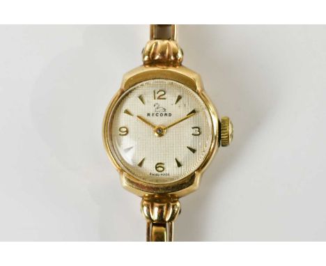 RECORD; a lady's vintage 9ct yellow gold wristwatch with sprung bracelet, approx 14.4g.