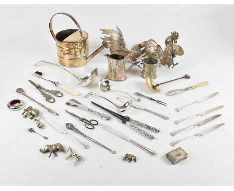A Victorian hallmarked silver and mother of pearl handled butter knife and a quantity of assorted silver plate including wate