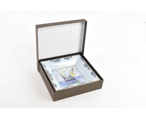 PATEK PHILIPPE; a L'Aube sur le Lac porcelain dish, signed 'Patek Philippe, Limoges, Paris', in original brown box, 18 x 18cm