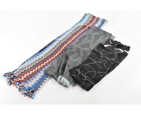 MISSONI; a blue, orange and turquoise geometric scarf, with fringed ends and maker's tag, a Michael Kors light blue and black