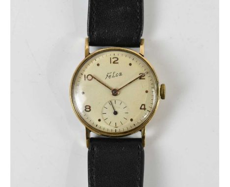 FELCA; a gentleman's vintage 9ct yellow gold wristwatch, with 15 jewel signed movement, diameter 28mm.