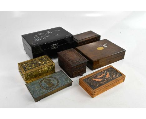A collection of seven of trinket/ jewellery boxes including a black lacquered example