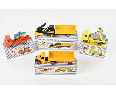 DINKY SUPERTOYS; four boxed diecast vehicles 958 Snow Plough, 960 Lorry Mounted Cement Mixer, 921 Articulated Lorry and 966 M