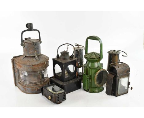 BIRMINGHAM ENGINEERING COMPANY; a vintage cast metal lamp, height 39cm, with an Eastgate &amp; Son military railway lamp date