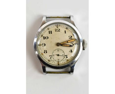 A gentleman's stainless steel military wristwatch, the dial set with Arabic numerals and subsidiary seconds dial, set stamped