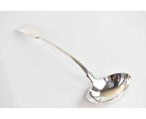 THOMAS WALLIS II (probably); a Victorian hallmarked silver soup ladle, with engraved initials to handle, London 1837, approx 