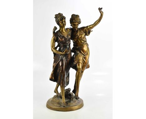 A large bronze figure group of two maidens dancing, height 66cm.