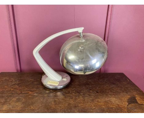 FASE; a Spanish modernist chrome and painted metal angular desk lamp with circular chrome and perspex twin light shade suppor