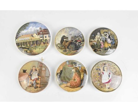F. R. PRATT; six Prattware pot lids including 'Autumn', 'War', 'A Letter from the Diggings', etc (6).