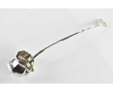 THOMAS BRADBURY & SONS; an Edward VII hallmarked silver punch ladle, the octagonal bowl with panelled decoration, Sheffield 1