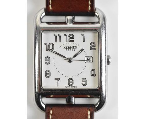 HERMÈS; a stainless steel Cape Cod wristwatch, ref. CCZ710, signed automatic movement, serial no. 1699011, fitted to a brown 