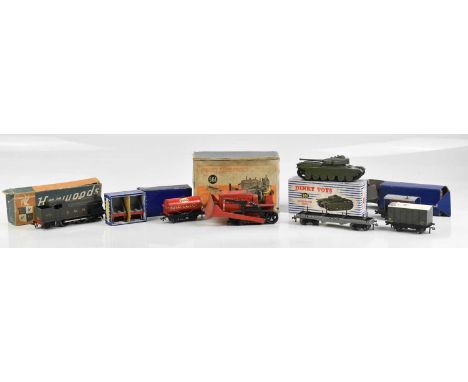 DINKY; a boxed model 651 Centurion Tank, a boxed model 561 Bulldozer, model of a locomotive and Hornby Dublo items (qty).