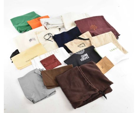 HERMÈS; a large cloth dust bag, an orange dust bag and other examples including a large green Mulberry dust bag, two brown Mu