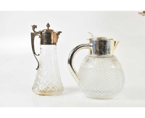 LAURENCE R WATSON &amp; CO; an Elizabeth II hallmarked silver mounted cut glass claret jug of conical form, Sheffield 1995, a