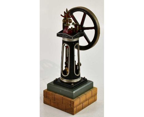 WILLIAMSON BROTHERS KENDAL; a scratch built live steam vertical single piston engine, on block base, height 31cm.