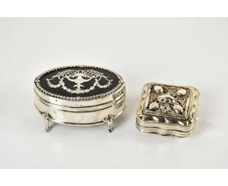 ALEXANDER CLARK MANUFACTURING COMPANY; an Edward VII hallmarked silver and faux tortoiseshell jewellery box of oval form, Bir