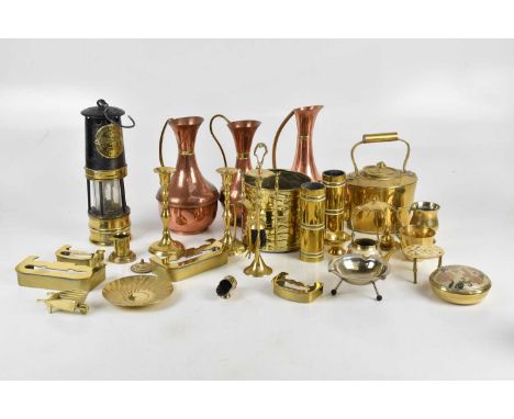 HAILWOOD &amp; ACKROYD LTD; an improved miner's lamp and an assortment of metalware including a brass kettle on stand, etc.